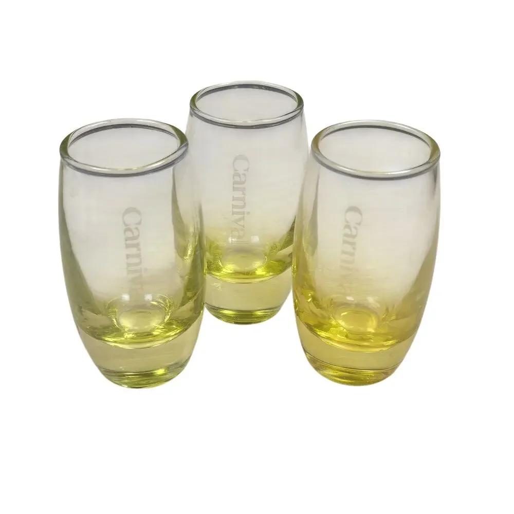 VTG Lot of 3 Carnival Cruise Line Souvenir Shot Glasses Etched Yellow Ombre 2oz